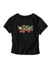 Camiseta justa Crop Top Verdusa com estampa de morango preta feminina