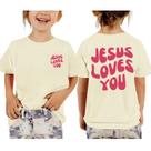 Camiseta Kelxia Jesus Loves You para meninas de 3 a 12 anos de damasco Camiseta Kelxia Jesus Loves You para meninas de 3 a 12 anos de damasco