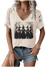 Camiseta LANMERTREE recortada com decote em V, bruxa, Halloween, feminina, bege