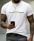 Camiseta Lisa Estampada Brasil Patriota 100 Camisa Algodão 30.1 Básica Unisex Preto Branco Off White