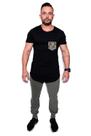 Camiseta Longline confort Kruger's Concept Bolso False 01 - Masculino - P - Preto