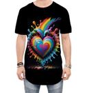 Camiseta Longline do Orgulho LGBT Coração Amor 18 Camiseta Longline do Orgulho LGBT Coração Amor 18