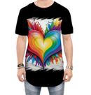 Camiseta Longline do Orgulho LGBT Coração Amor 2 Camiseta Longline do Orgulho LGBT Coração Amor 2
