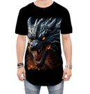 Camiseta Longline Dragão Dragon Chamas Infernal Fogo 8 Camiseta Longline Dragão Dragon Chamas Infernal Fogo 8