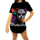 Camiseta Longline La Catrina Mexicana Dama Esqueleto 14
