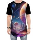 Camiseta Longline Planetas Universo Neon Estrelas Galaxias 2 Camiseta Longline Planetas Universo Neon Estrelas Galaxias 2