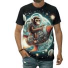Camiseta Macaco Astronauta Montado Em Foguete Planetas