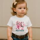 Camiseta Manga Curta 100% Algodão Estampa Western Rosa 021 Modinha Fofa Linda Faroeste Garota Escola
