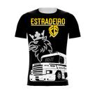 Camiseta Manga Curta Caminhoneiro Fé Estradeiro Escrita Amarela