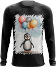 Camiseta Manga Longa Bebê Pinguim com Balões Crianças 17