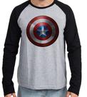 Camiseta Manga Longa blusa Capitão América Escudo Marvel Camiseta Manga Longa blusa Capitão América Escudo Marvel