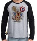 Camiseta Manga Longa blusa Capitão Cavérica escudo