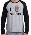 Camiseta Manga Longa blusa I love nerds heart coração