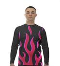 Camiseta Manga Longa Camisa Fogo Fire Chamas Rosa 80