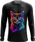 Camiseta Manga Longa de Gatinho Colorido Neon Vetor 6