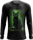 Camiseta Manga Longa de Gato Oráculo Hacker Binário Mat 6