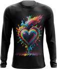 Camiseta Manga Longa do Orgulho LGBT Coração Amor 11 Camiseta Manga Longa do Orgulho LGBT Coração Amor 11