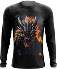 Camiseta Manga Longa Dragão Dragon Chamas Infernal Fogo 1
