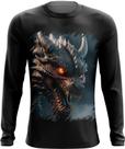 Camiseta Manga Longa Dragão Dragon Chamas Infernal Fogo 6