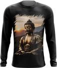 Camiseta Manga Longa Estátua de Buda Iluminado Religião 13
