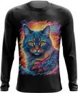 Camiseta Manga Longa Gatinho Ondas Magnéticas Vibrante 7