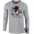 camiseta manga longa Infantil até Plus size Dead Pool e unicórnio Ponky