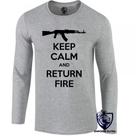 camiseta manga longa Infantil até Plus size Fuzil arma pistola ak 47 keep calm