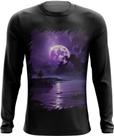 Camiseta Manga Longa Lua Púrpura Luar Roxo Moon Lunar 10