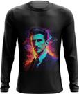 Camiseta Manga Longa Nikola Tesla Físico Inventor Eletrecidade 1
