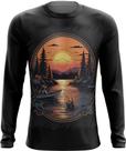 Camiseta Manga Longa Pesca Esportiva Pôr do Sol Peixes 24