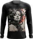 Camiseta Manga Longa Pintura a Carvão Mulher Arte Esfumaçada 7