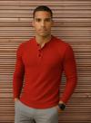 Camiseta Manga Longa Raglan Henley - Vermelho