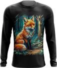 Camiseta Manga Longa Raposa na Floresta Fofa Desenhada 3