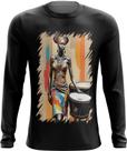 Camiseta Manga Longa Tambor Africano Arte África 1