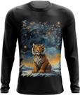 Camiseta Manga Longa Tigre Noite Estrelada Van Gogh 2 Camiseta Manga Longa Tigre Noite Estrelada Van Gogh 2