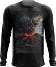 Camiseta Manga Longa Vulcão em Erupção Destruição 1