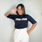 Camiseta manga média Miu Miu na cor Black Tam M