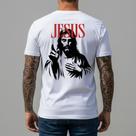 Camiseta Masculina 100 Algodão 30.1 Penteado Jesus Vintage Estampa Frente Costas Camisa Design Retro Tshirt Urbana Igreja Missa Encontro Jovens