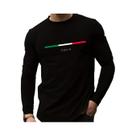 Camiseta Masculina 100% Algodão, Casual, De Manga Longa, Decote Redondo, Estampa De Letras ITALIA,