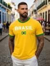 Camiseta Masculina Brasil Amarela Varias Cores Estilo 100% Algodão Premium