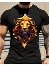 Camiseta Masculina Brilho - Estampa de Leão Dourado em Algodão Preto
