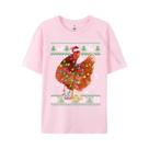 Camiseta Masculina Casual De Algodão Natural Com Estampa De Frango E Luzes De Natal E Gorro De Papai