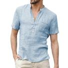 Camiseta Masculina Casual de Linho e Algodão - Manga Curta Respirável - Tamanhos S-3XL