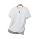 Camiseta Masculina Casual De Negócios Com Decote Em V E Manga Curta Com 3 Botões Estilo Coreano, Top