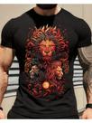 Camiseta Masculina com Estampa de Três Leões em Algodão Preto Camiseta Masculina com Estampa de Três Leões em Algodão Preto