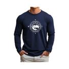 Camiseta Masculina De Algodão Com Corte Solto, Estampa De Compasso, Manga Longa, Esportiva E Casual,