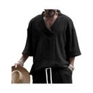 Camiseta Masculina De Algodão Com Decote Em V, Estilo Japonês E Coreano, Ajuste Solto, Manga De Sete Camiseta Masculina De Algodão Com Decote Em V, Estilo Japonês E Coreano, Ajuste Solto, Manga De Sete