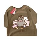 Camiseta Masculina De Algodão Com Estampa De Gato Ocupado Com Fones De Ouvido, Caimento Solto, Alta