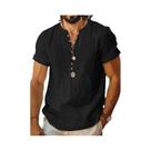 Camiseta Masculina De Algodão E Linho Respirável De Manga Curta, Casual, Cor Sólida, Gola O, Verão