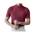 Camiseta Masculina De Gola Alta Tricotada Casual De Verão Simples Em Cor Sólida Estilo